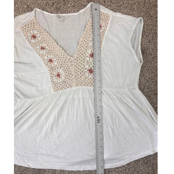 Lucky Brand Womens L Boho Peasant Cottagecore Crochet Granny Square Linen Top - Picture 11 of 11